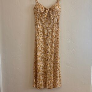 AUW Mustard Leaf Print Midi Dress